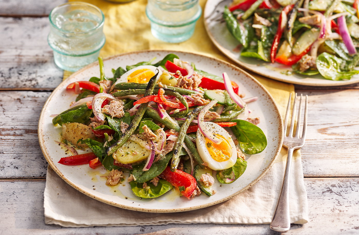 Charred greens and tuna Niçoise recipe