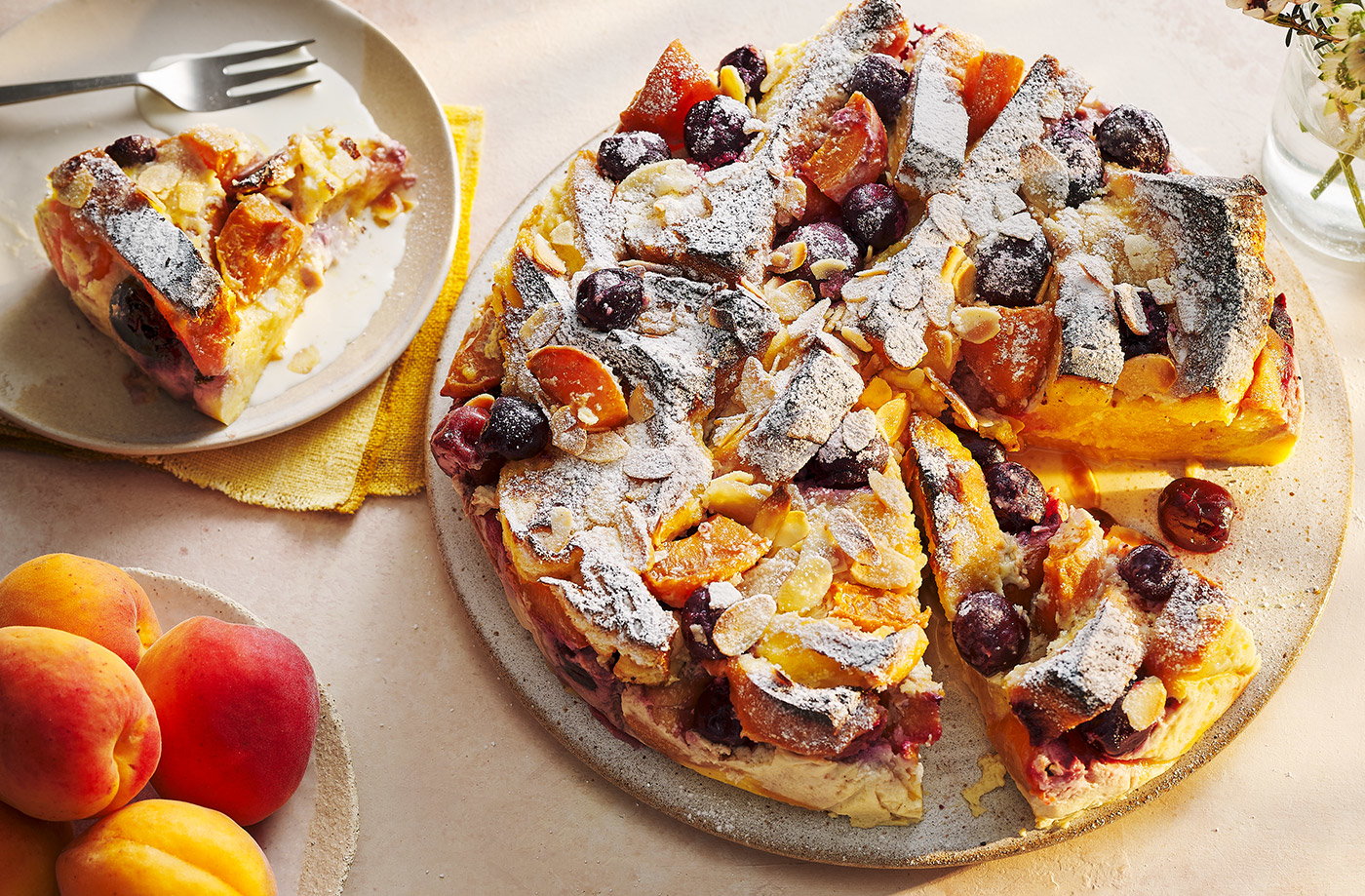 Cherry, apricot and almond brioche bake recipe
