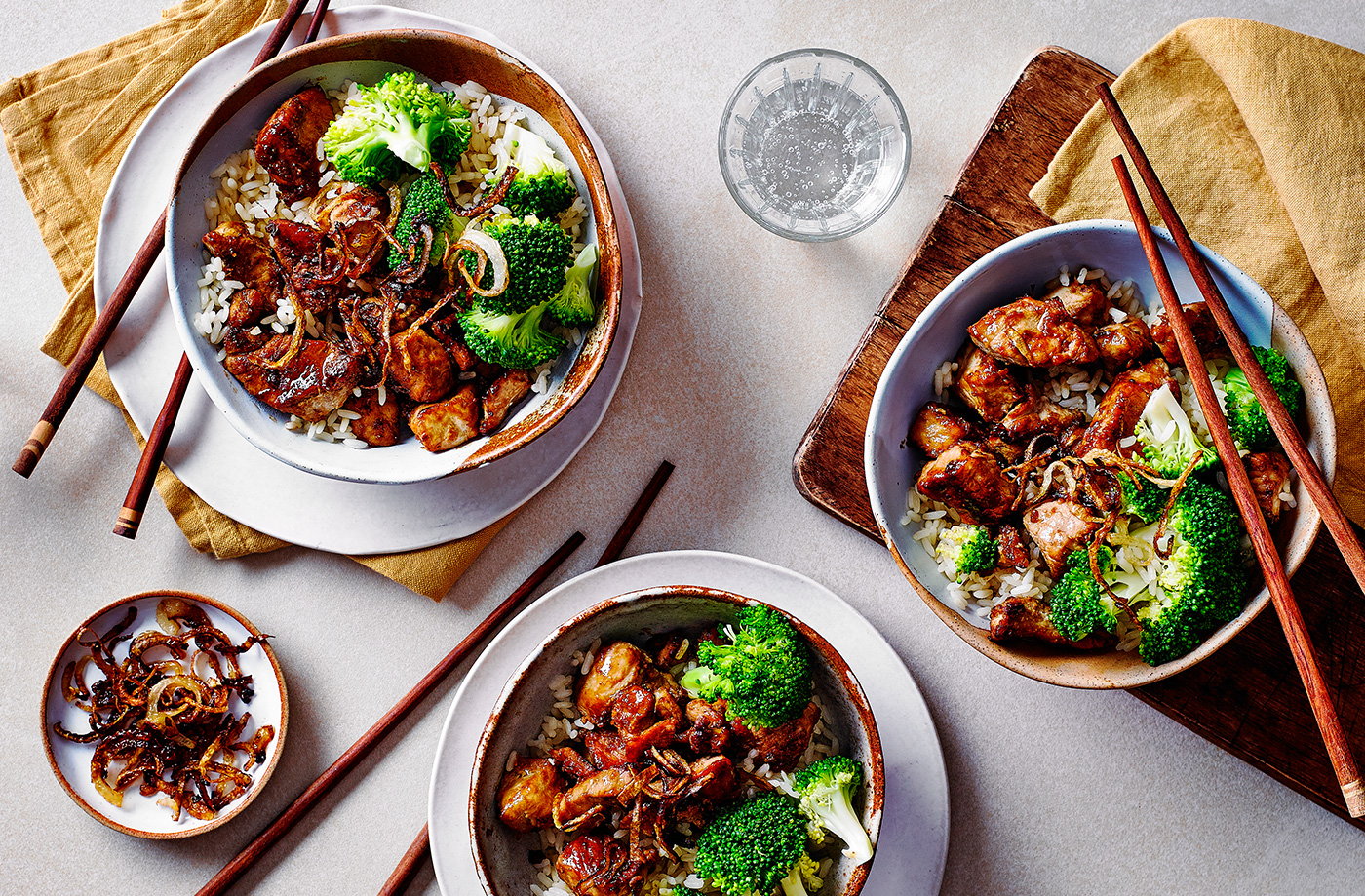 Pork teriyaki, rice and broccoli  recipe