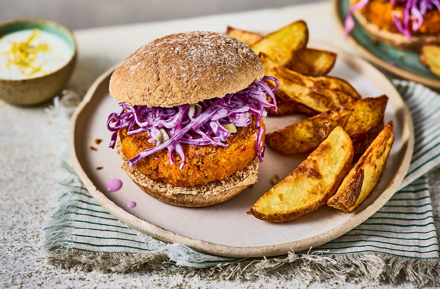 Spiced carrot falafel burgers recipe