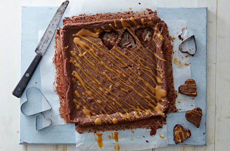 These heart-shaped brownies are drizzled with salted caramel and are a delicious treat to share with your loved ones.