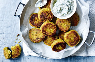 Courgette falafels with tzatziki