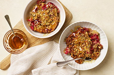 Pear and raspberry baked oats