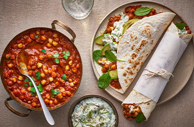 Spiced chickpea wraps with vegan raita
