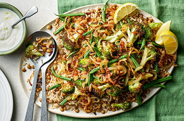 Spiced rice and charred broccoli