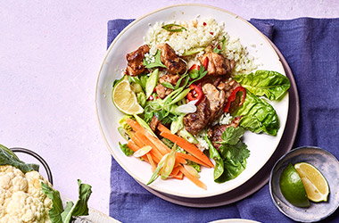 Sticky chicken and cauliflower rice bowls