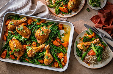 Sticky orange chicken traybake