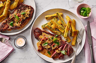 'Marry Me' steak with Parmesan courgette fries 