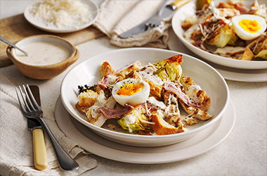 Charred cabbage chicken Caesar salad