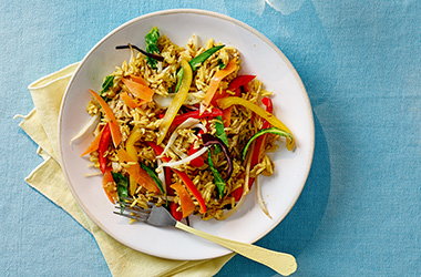 Curried egg and veggie fried rice
