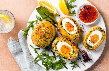 Sweet potato and spinach Scotch eggs