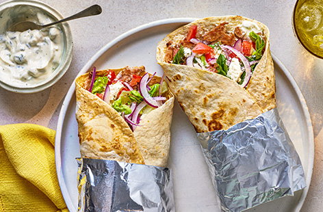 These smash kebab wraps are everywhere! In our version, we use pork mince, tzatziki and feta for fresh Greek flavours. Ready in under 15 minutes, these are great for a quick lunch or speedy dinner.