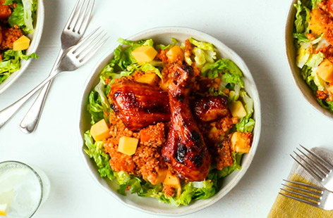 Dinner tonight is sorted with this easy sticky chicken recipe served with a fresh mango salad.