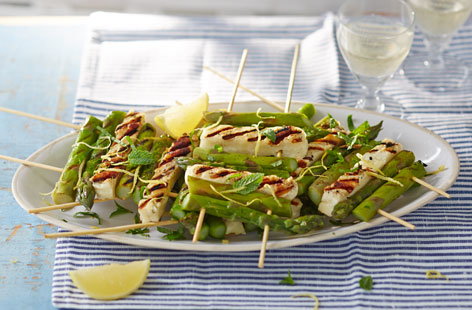 These summery skewers - with asparagus and halloumi - are a fun and practical variation on the barbequing norm