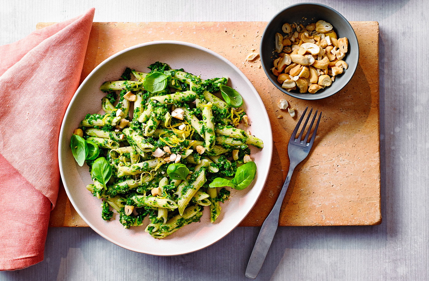 Basil and cashew pesto pasta recipe