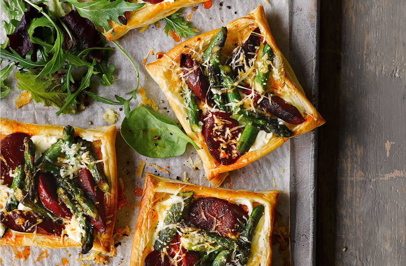 Chorizo, asparagus and manchego tarts recipe