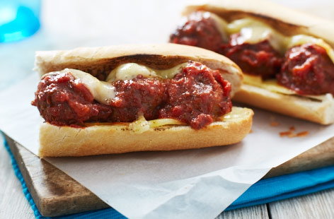 This fast-food favourite is really easy to make at home – add some meatballs to storecupboard ingredients like tinned tomatoes and a few mixed herbs and you have a cheat’s meatball marinara sauce. Napkins are essential!