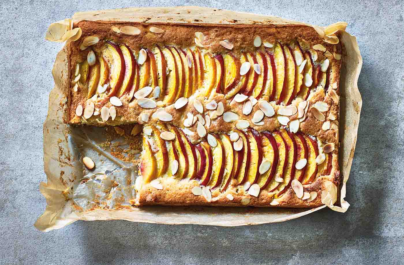 Nectarine Bakewell traybake