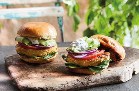 Need some veggie burger inspiration for your next barbecue? This carrot, courgette and halloumi burger recipe is packed with grated veg and makes a change from bean burgers.