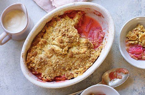The sharp, tangy flavour of rhubarb works beautifully in sweet and savoury dishes. Get creative with one of our rhubarb recipes. From a comforting rhubarb crumble recipe to an indulgent rhubarb cake recipe, or even a salad, sorbet or elegant cocktail.