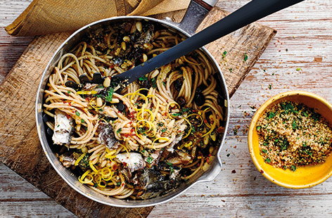 This classic spaghetti recipe perfectly captures Sicilian cuisine, combining rich sardines with sweet raisins and buttery pine nuts