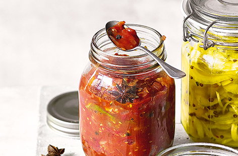 This fiery tomato relish really packs a punch, combining sweet red onions and cherry tomatoes with spicy ginger and chilli, and would taste great with chicken or pork, or even as a side dish to your favourite curry.