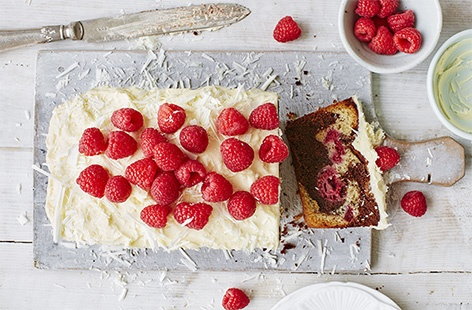 Raspberry and double chocolate marble cake