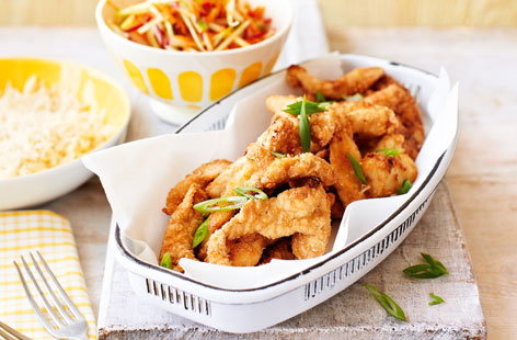 Pair this fiery fried chicken with a spicy wasabi slaw for a delightful speedy supper